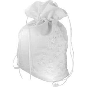 Elegant X-Large Satin Bridal Money Bag with Floral Lace & Drawstring Closure